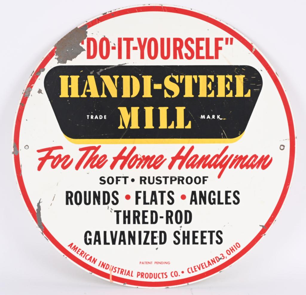 HANDI-STEEL MILL ROUND TIN SIGN (1 of 2)