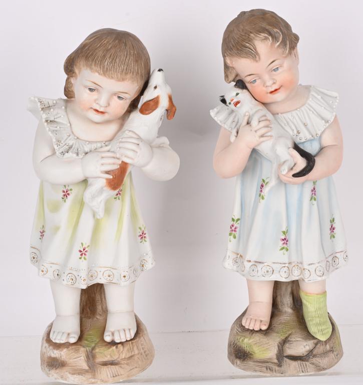 2-BISQUE FIGURES YOUNG GIRLS HOLDING ANIMALS (1 of 4)