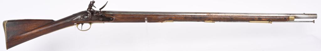 REGIMENTAL MARKED 3RD MODEL BROWN BESS MUSKET: BARREL 38.5". CALIBER 75. This is a 3rd Model India Pattern. . Features three ramrod guides, full length walnut stock, brass furniture, iron hardware including ramrod. Barrel is stamped "68 RT 2 B" fo