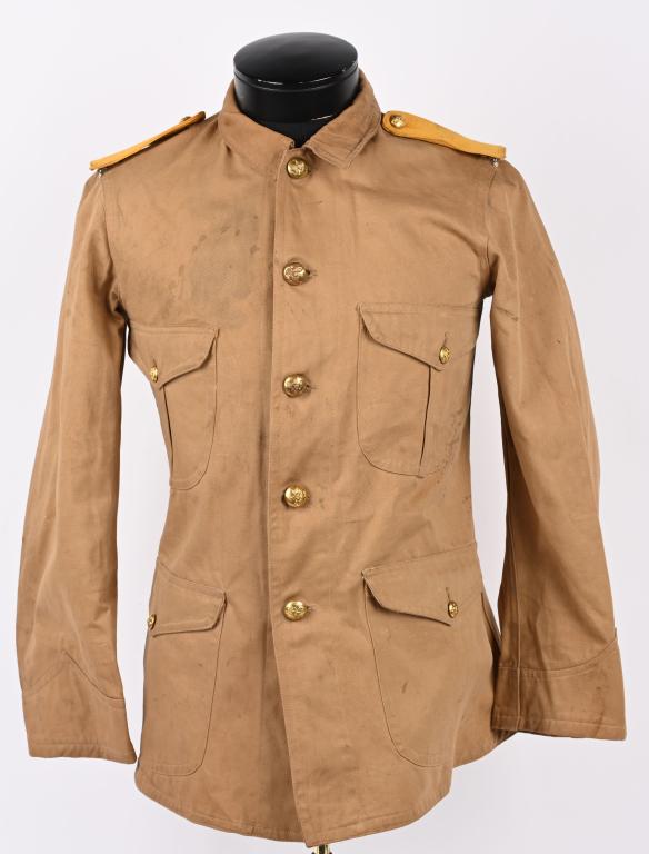 SPAN AM M-1899 KHAKI CAVALRY FIELD BLOUSE: The Regulation M-1899 Khaki Field Cavalry Blouse was worn by Army Enlisted Soldiers. Several improvements were made to this blouse over the 1898 model. The body design has been changed to a 6 piece bo