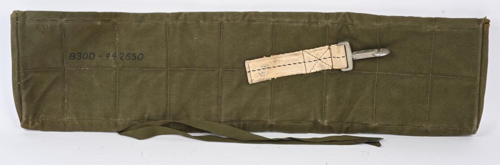WWII US ARMY M1 GARAND PARATROOPER RIFLE CASE WW2: Griswold bag, also called a Cover Jump in heavy canvas OD # 7 was designed to carry an M1 Garand rifle disassembled into three sections: barrel, stock, and trigger group. The bags were also used to ca
