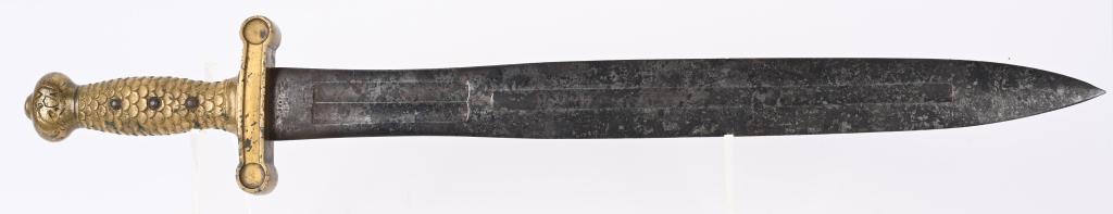 CIVIL WAR M1832 AMES FOOT ARTLLERY SWORD 1836 DTD: Nice original Model 1832 N.P. Ames Foot Artillery Sword. Sword is marked at ricasso with Eagle and N.P. Ames Springfield on one side and United States 1836 TW. 19" blade is fullered on both sides and 