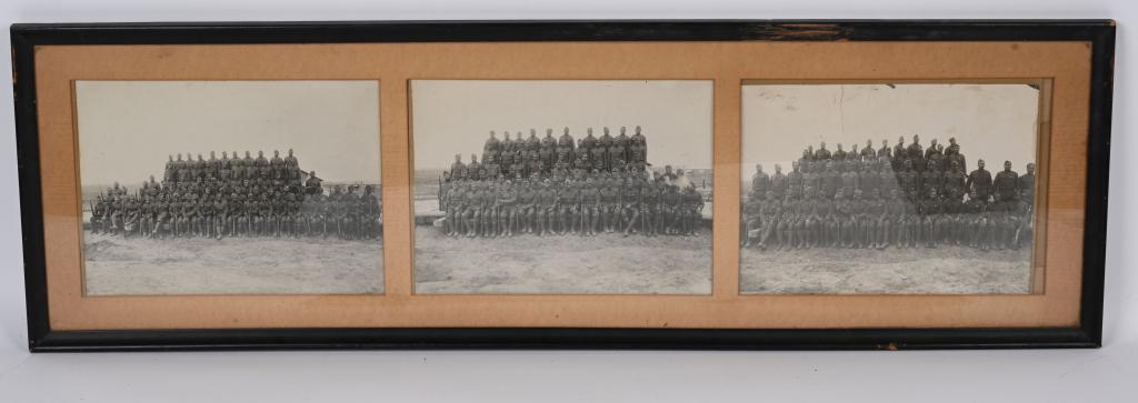 WWI AFRICAN AMERICAN PHOTO 92ND DIVISION WW1: Exceptionally rare WW1 US Army African American soldiers photographs, framed. This group of three photos are of an Artillery unit. All three photos measure 11 X 8 1/2 inches and the frame measures 41 