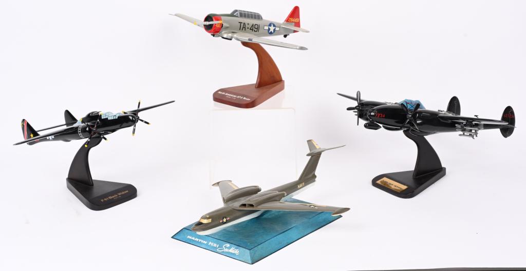 US AIRCRAFT MODELS P-61 P-38M AT-6 P6M-1: US Military Aircraft Models of superior quality to include 1) North American AT-6 Texan that is 1/32 scale and in mint condition. The model is crafted in wood with no finish loss. The North American A