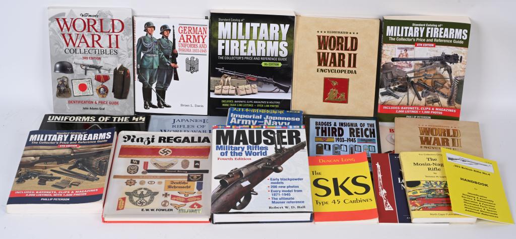 WWII REFERENCE BOOK LOT SS GERMAN RIFLES SKS: WWII reference book lot to include 1) Warman's World War II Collectibles 3rd edition 2) German Army Uniforms and Insignia 1933-1945 by Brian Davis 3) Nazi Regalia by E. W. W. Fowler 4) Standard Catalo