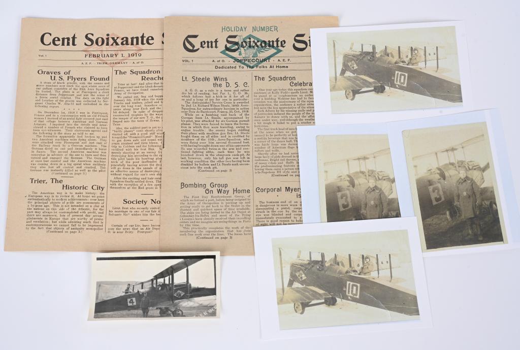 WW1 US AIR SERVICE 106th AERO NEWSLETTERS PHOTO: Nice little grouping of artifacts to the 106th Aero Squadron to include 2 period copies of "Cent Soixante Six" which was the newsletter of the 106th. 2) Black and White Photo of a plane of the 106th A
