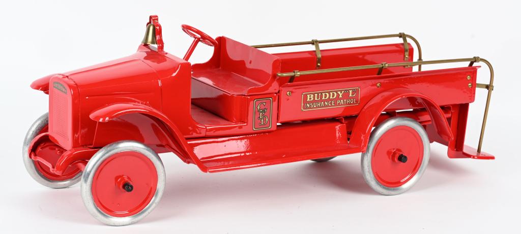 BUDDY L PRESSED STEEL INSURANCE PATROL: Professionally restored Buddy L Insurance Patrol. Excellent correct restoration that makes this truck look better than new. 26" Excellent