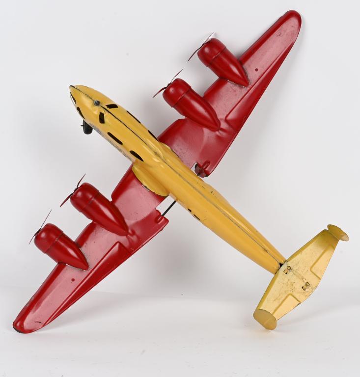 BUDDY L PRESSED STEEL TRANSPORT PLANE: Buddy L pressed steel Transport Plane. Red and cream colors. All original with nice paint and decals. 27" Excellent