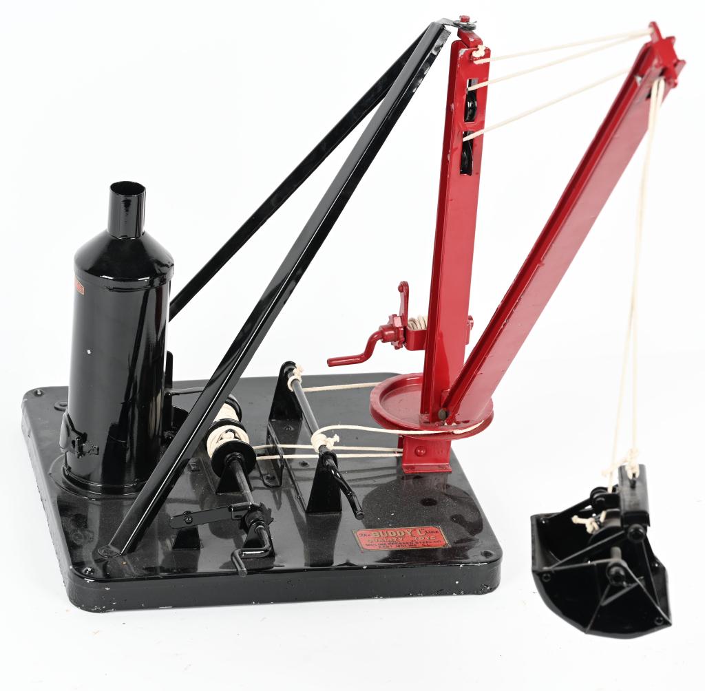 BUDDY L LARGE DERRICK ON BASE: Buddy L Large Derrick on Base. Professionally restored. Toy has many actions. 20" Excellent