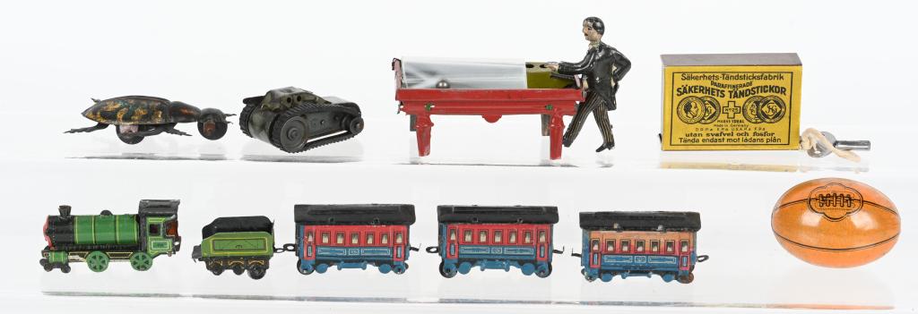 GERMAN PENNY TOY POOL PLAYER, TRAIN, BUG, & MORE (1 of 4)