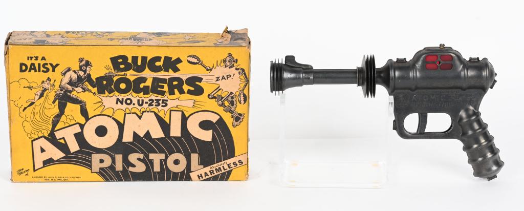 DAISY BUCK ROGERS ATOMIC PISTOL w/ BOX: All original and works. Comes with scarce Box. 10" Excellent