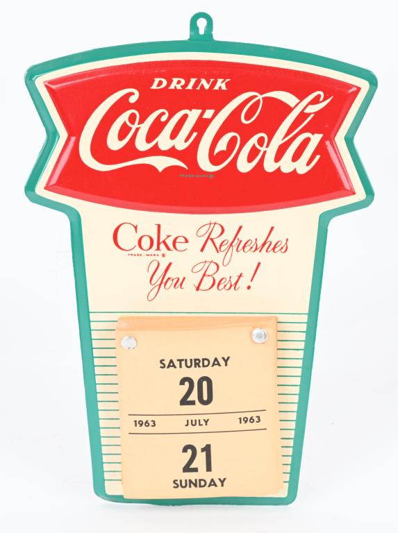 COCA COLA TIN FISHTAIL CALENDAR HOLDER (1 of 3)
