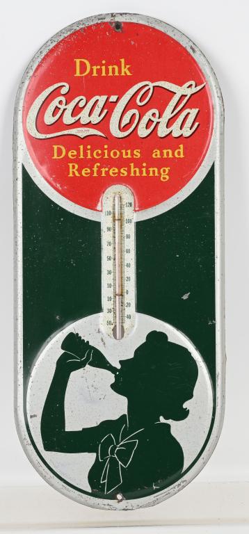 COCA COLA TIN "SILHOUETTE GIRL" THERMOMETER (1 of 2)