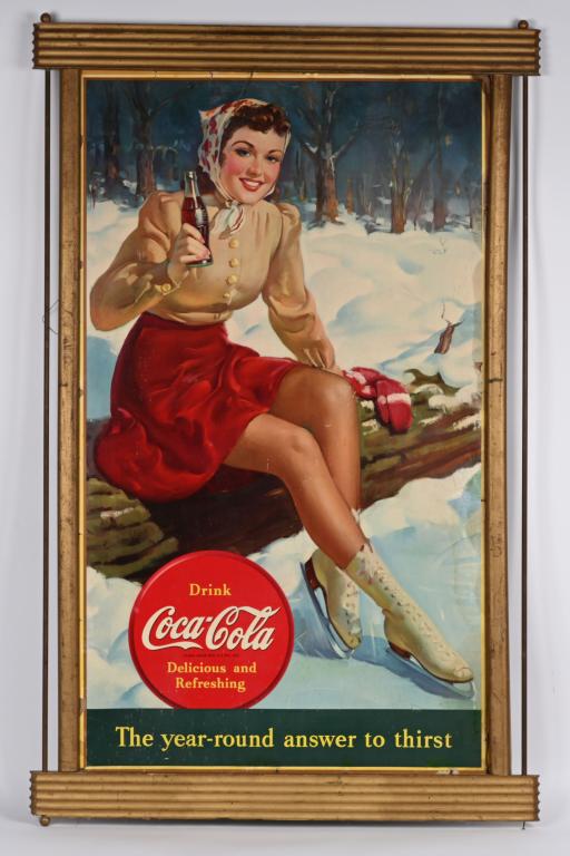 1940 COCA COLA CARDBOARD POSTER w/ FRAME (1 of 5)