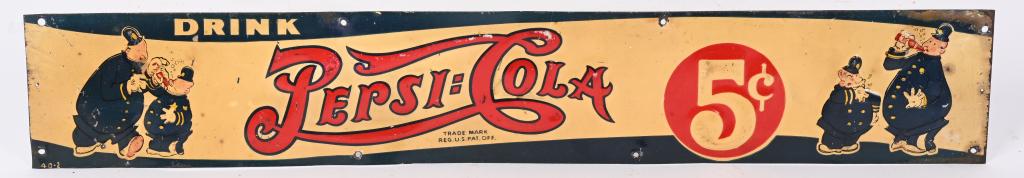 PEPSI COLA EMBOSSED TIN KEYSTONE COPS SIGN (1 of 2)