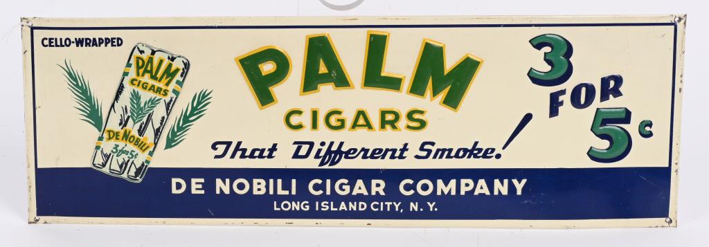 PALM CIGARS EMBOSSED TIN SIGN (1 of 2)
