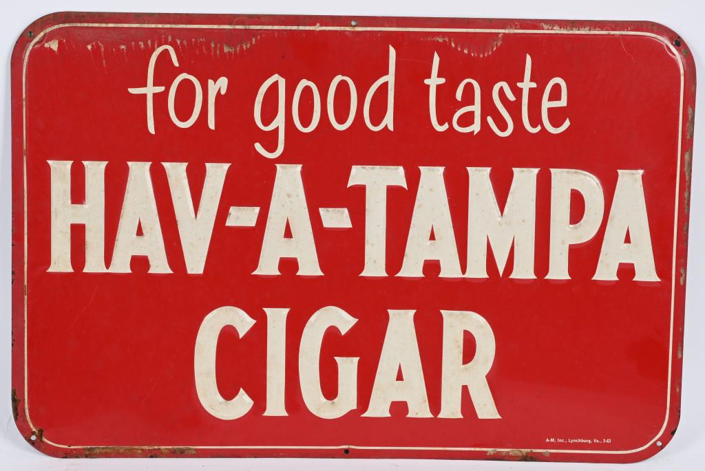 HAV-A-TAMPS CIGAR EMBOSSED TIN SIGN (1 of 2)