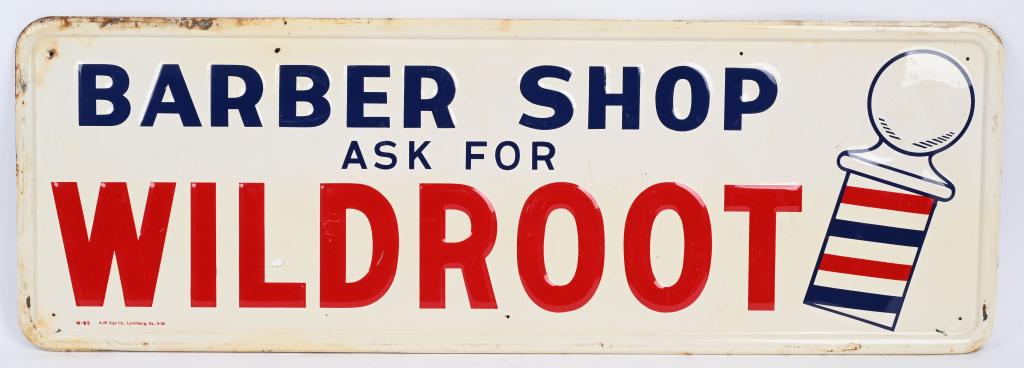 WILDROOT BARBER SHOP EMBOSSED TIN SIGN (1 of 2)
