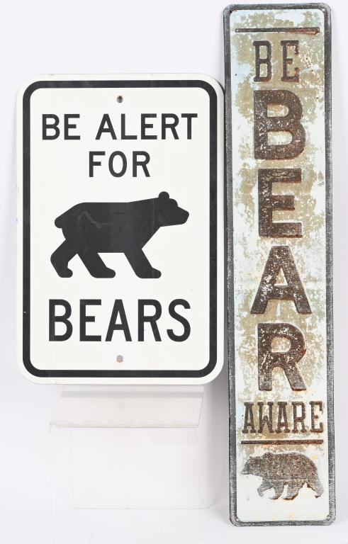 2- BEAR CAUTION TIN SIGNS (1 of 2)