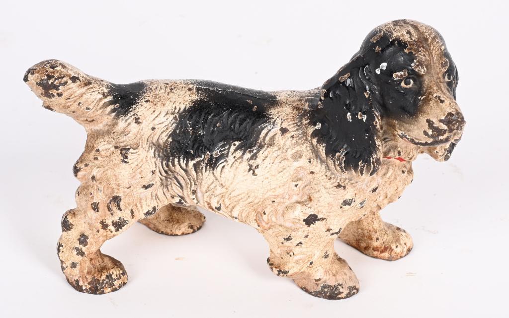 HUBLEY CAST IRON TERRIER DOOR STOP: Nice original cast iron Terrier Door Stop. Nice clean paint. Very well done casting. 6 1/2" Excellent