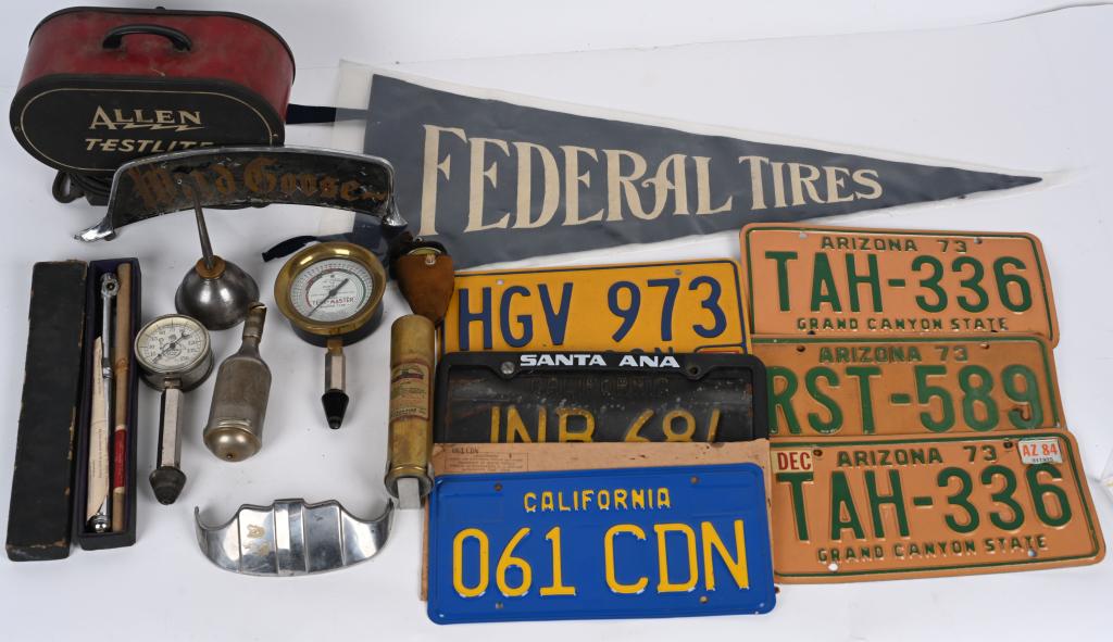 Box Lot of Automotive Tools & License Plates (1 of 7)