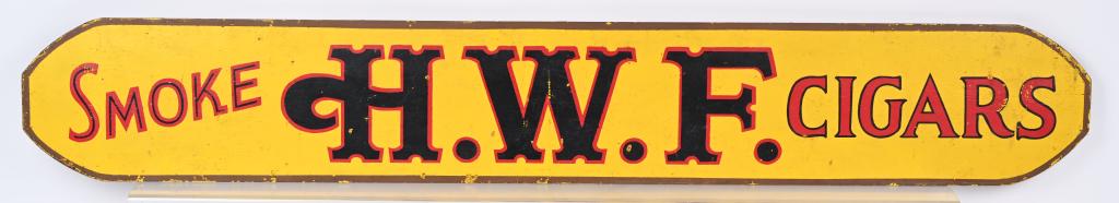 SMOKE H.W.F. CIGARS WOOD SIGN (1 of 2)