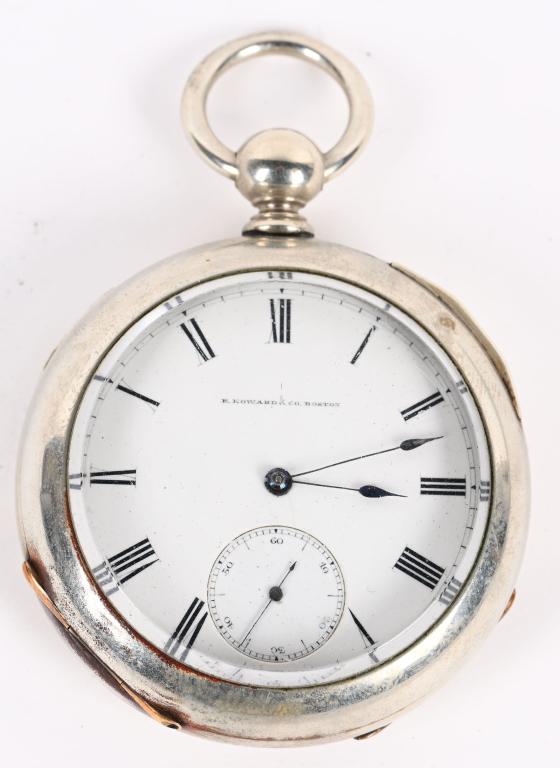 HOWARD KEY WIND POCKET WATCH 15J, 18 S, 1861-71: Serial number 13268. MFG 1861-1871. Worked when tested. No key is included. Silveroid case. Very Good-Excellent