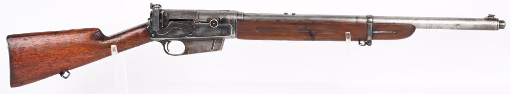 US STAMPED REMINGTON MODEL 8 SEMI AUTO RIFLE: SERIAL 12032. BARREL 22". CALIBER .25 REM. The left side of frame is stamped with US ordnance bomb. Gun has the Lyman receiver sight with rear barrel sight removed. Stock shows no US cartouche stamps.