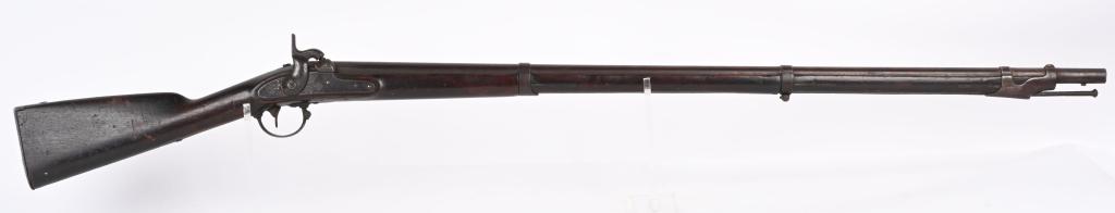 US SPRINGFIELD MODEL 1842 PERCUSSION MUSKET: BARREL 42". CALIBER 69. Lock is stamped SPRINGFIELD 1849 with US and eagle. Left side of stock is carved " J.H. SCOTT" . Features 3-bands, metal ramrod, sling swivel eyes, and full length walnut stock