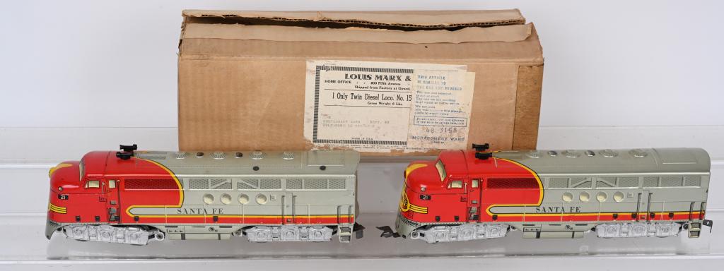 MARX SANTA FE AA DIESEL ENGINES w/ BOX: Marx #2354 and #15950 AA Diesel Engines. Like new in Box. Excellent