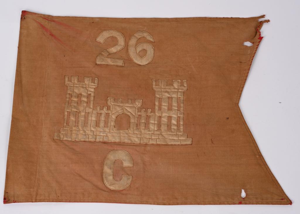 WW1 US ARMY 26TH ENGINEER C COMPANY GUIDON WWI: WW1 26th Engineer Company "C" Guidon measures 16 X 19 1/2 inches and is made of multi piece construction with damage to the fly.† †History:November 15 orders were received to mobilize the 