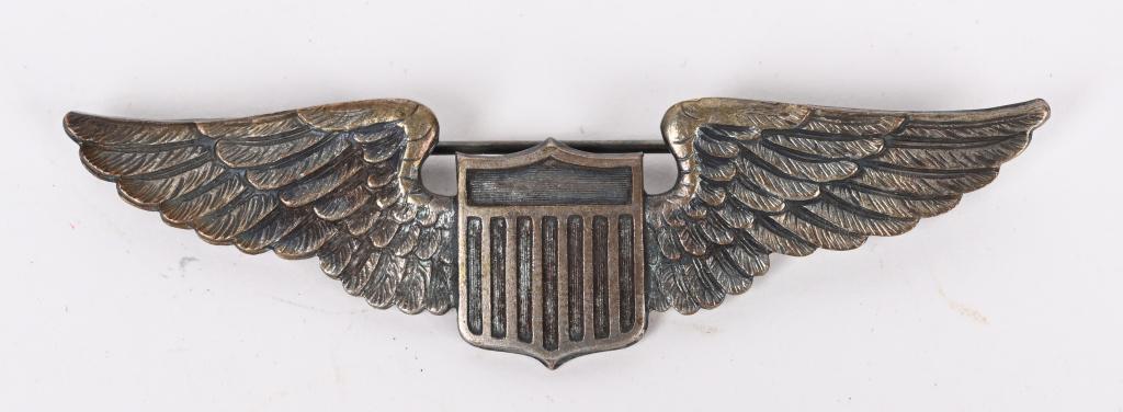 US AIR SERVICE PILOT WING BY BB&B STERLING 1920'S: This is a beautiful example of a US Air Service pilot wing by Bailey, Banks & Biddle in Sterling with a great amount of detail to the feathers of the wings. Badge measures 2 3/4 with a wonderful patin