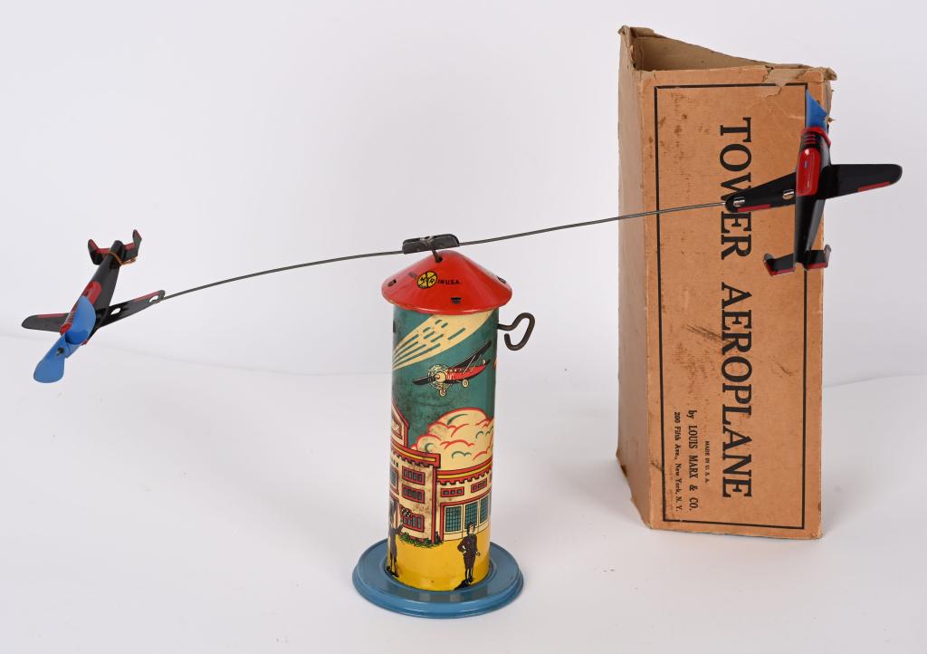 MARX WINDUP TOWER AIRPLANE w/ BOX (1 of 6)