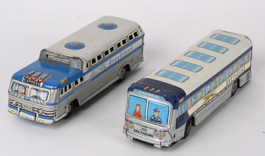 2- JAPAN TIN FRICTION GREYHOUND BUSES (1 of 5)