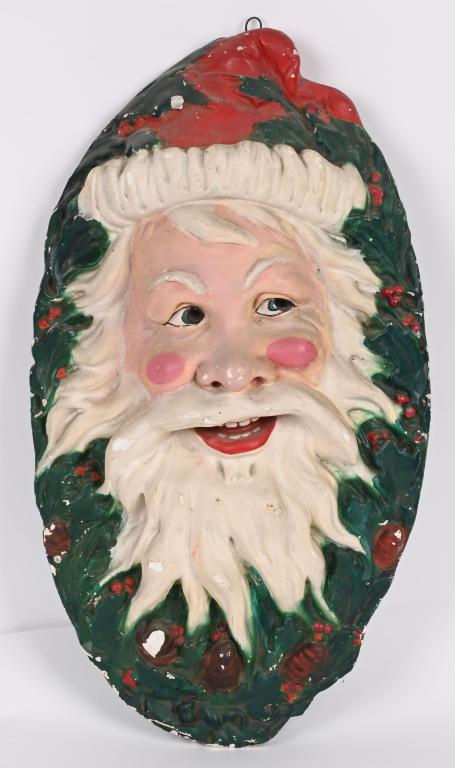 VINTAGE PLASTER SANTA CLAUS FACE IN WREATH (1 of 2)