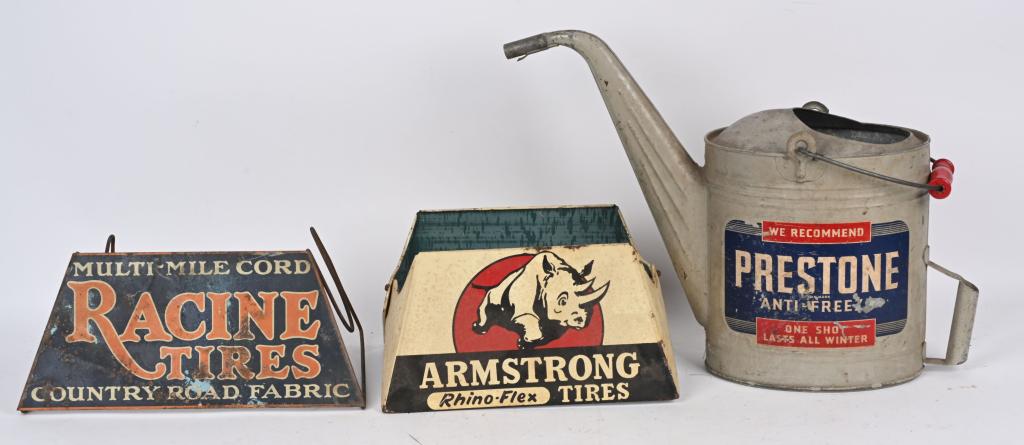 TIN TIRE STANDS & PRESTONE CAN (1 of 5)