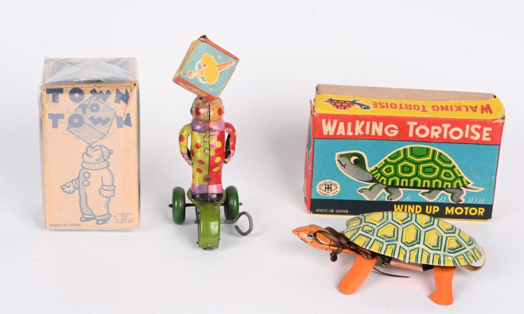 2- JAPAN WINDUP CLOWN & TORTOISE w/ BOXES (1 of 7)