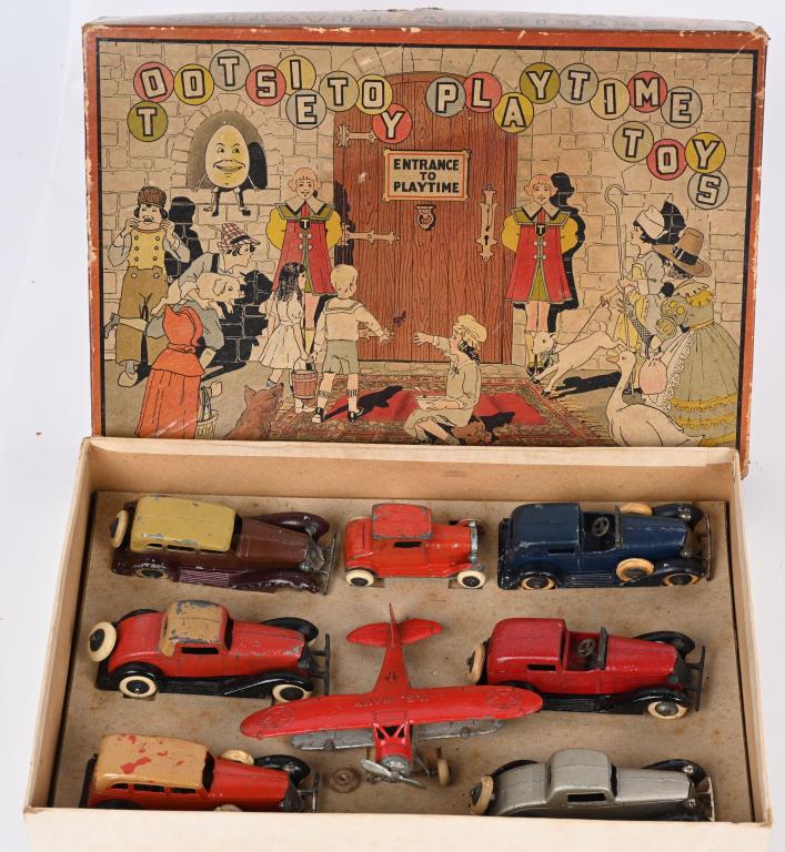 TOOTSIETOY #5031 PLAYTIME SET w/ BOX: Tootsietoy #5031 Playtime Set. Includes Airplane with 7 Vehicles. All with some wear. Boxed 12" Very Good