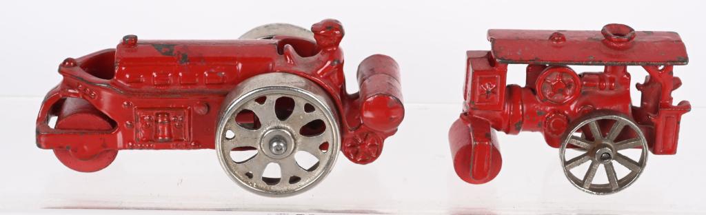 PAIR OF CAST IRON ROAD ROLLERS: Nice pair of cast iron Road Rollers. Both all original. 5 1/2" Excellent