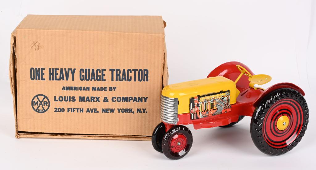 MARX HEAVY GAUGE TRACTOR w/ BOX: Marx Heavy Gauge Tractor. New Old Stock never played with condition. Boxed 11" Excellent