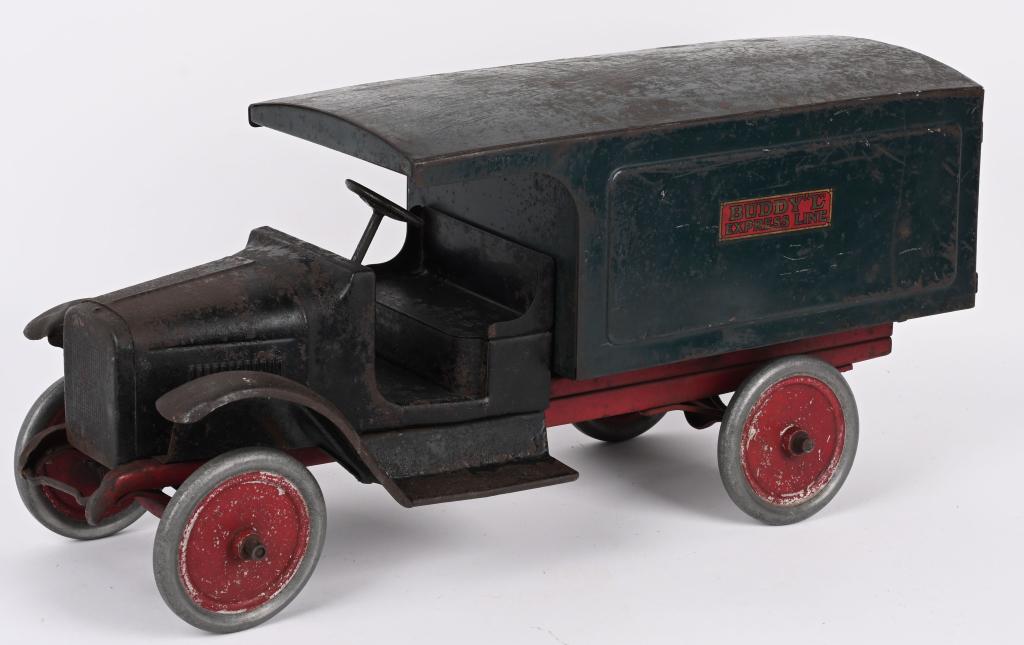 BUDDY L PRESSED STEEL EXPRESS LINES VAN TRUCK: Buddy L pressed steel Buddy L Express Live Van Truck. All original with some wear. Still has both back doors. Nice solid truck. 24" Very Good