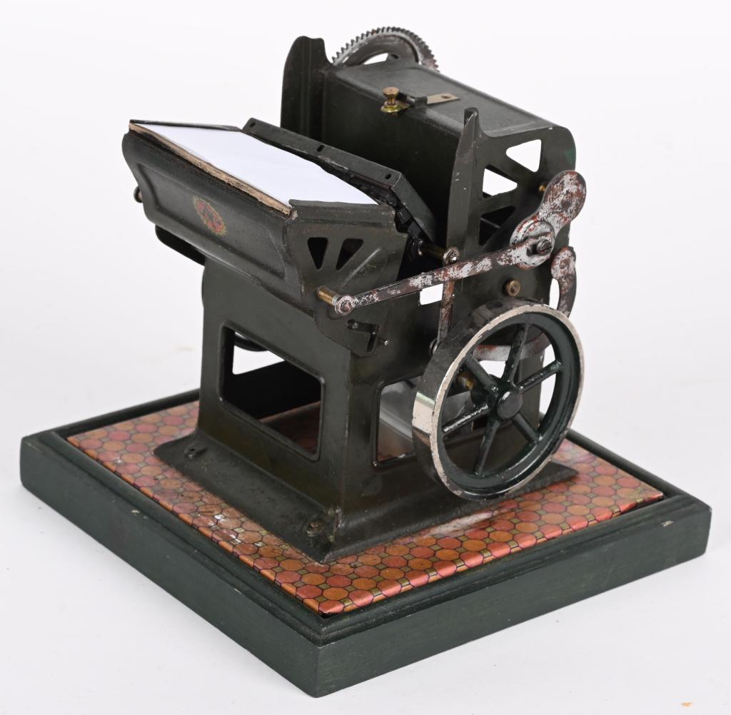 CARETTE PRINTING PRESS STEAM TOY ACCESSORY: Carette Printing Press Steam Engine Accessory. All original oin great condition. Has Carette label. Comes with some letters. Looks to be in working condition. 7" Excellent