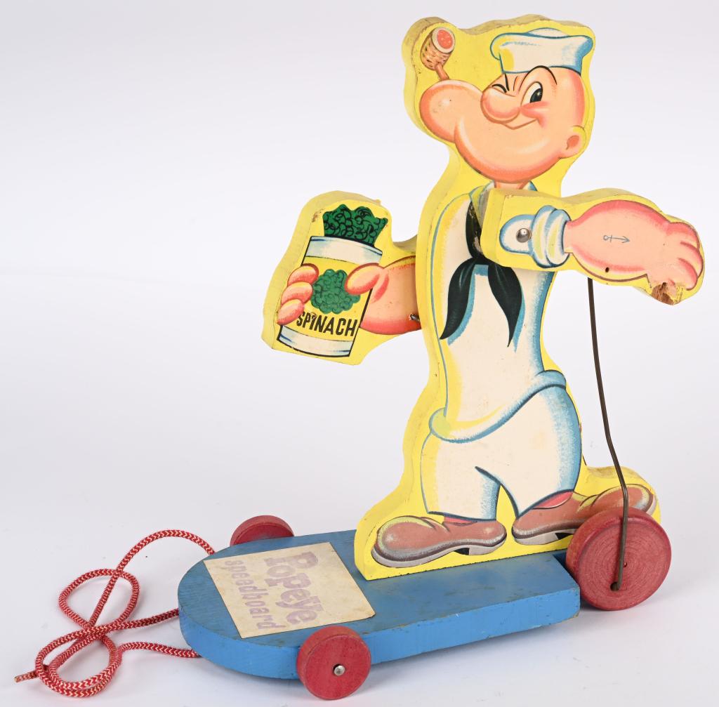 AMERICAN PRE-SCHOOL WOODEN POPEYE SPEEDBOARD: American Pre-School Wooden Popeye Speedboard. All original with great colors. 11 1/2" Excellent