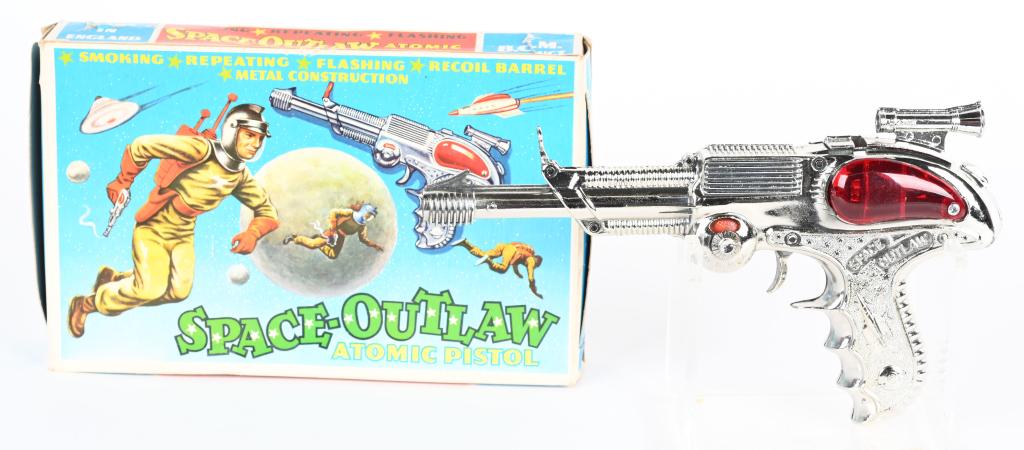 ENGLISH SPACE OUTLAW ATOMIC PISTOL w/ BOX: English Space Outlaw Atomic Pistol. New Old Stock. Boxed 9 1/2" Excellent