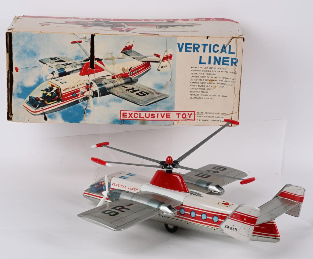 BANDAI VERTICAL LINER w/ BOX: Sears Exclusive battery operated Vertical Liner. All original and complete. Very clean condition. Worked when tested. Partial. 20" Excellent