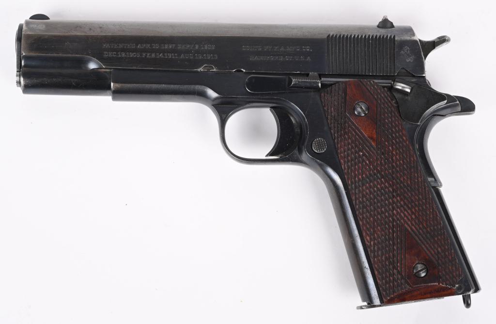HIGH CONDITION COLT MODEL 1911 COMMERCIAL -: SERIAL C57995. BARREL 5". CALIBER .45 ACP. MADE IN 1916. Early pre WWI commercial 1911 pistol. Has all the correct early features to include long smooth trigger, smooth flat housing, checkered wide sp