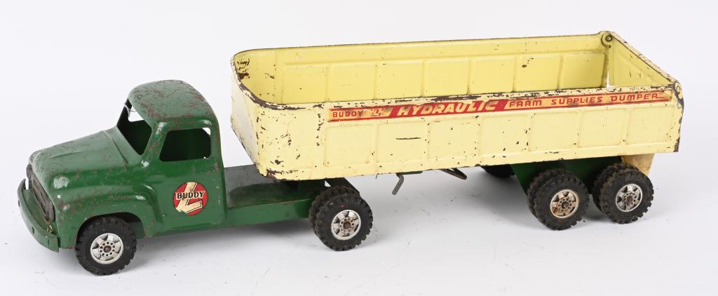 BUDDY L FARM SUPPLY DUMPER TRUCK: All original with decent paint and decals. 24" Very Good
