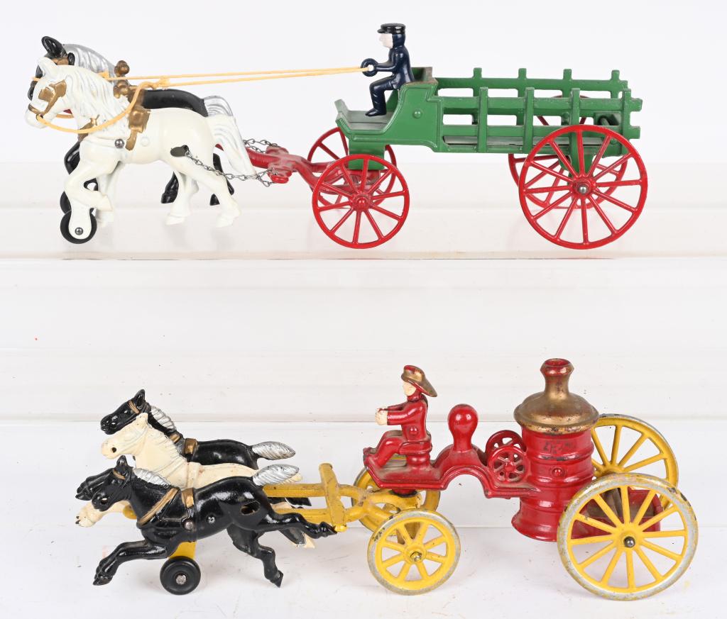2- KENTON CAST IRON HORSE DRAWN WAGONS (1 of 4)