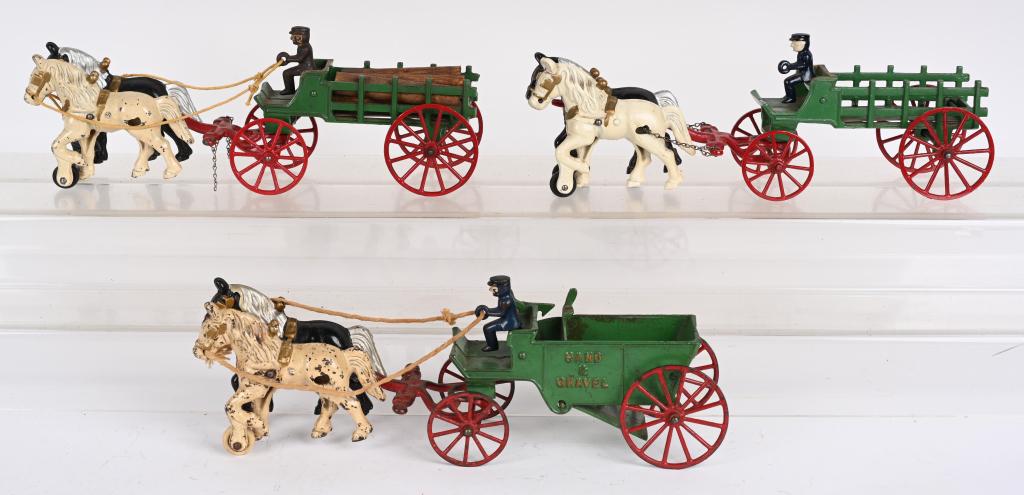 3- KENTON CAST IRON HORSE DRAWN TOYS (1 of 2)