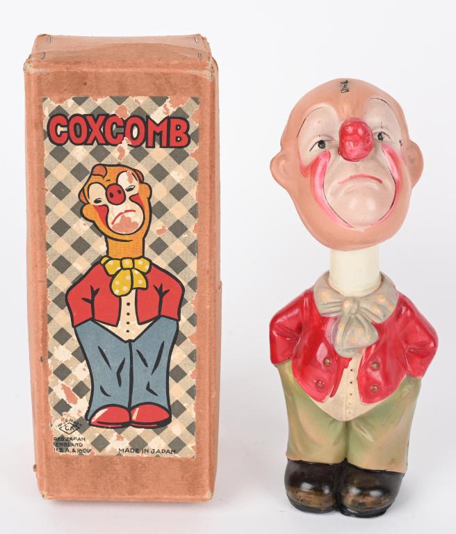 JAPAN CELLULOID WINDUP COXCOMB w/ BOX (1 of 3)